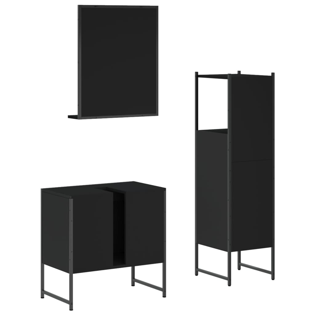 vidaXL 3 Piece Bathroom Cabinet Set Black Engineered Wood