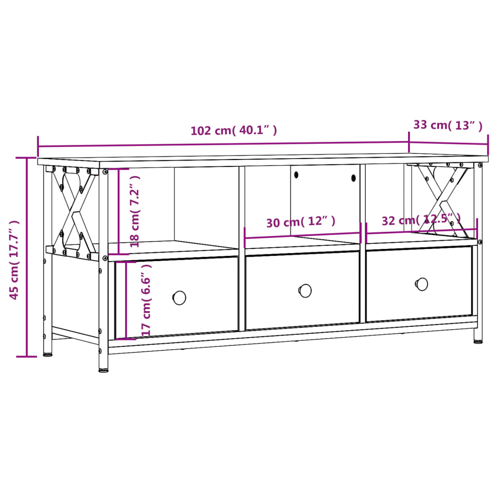 vidaXL TV Cabinet Black 102x33x45 cm Engineered Wood&Iron