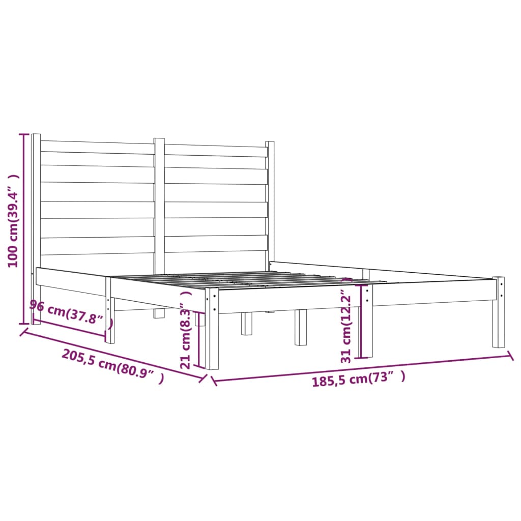 vidaXL Bed Frame without Mattress Black Solid Wood Super King