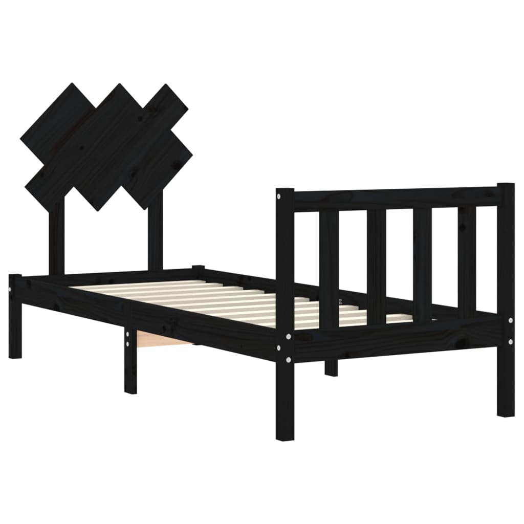 vidaXL Bed Frame without Mattress Black Small Single Solid Wood Pine