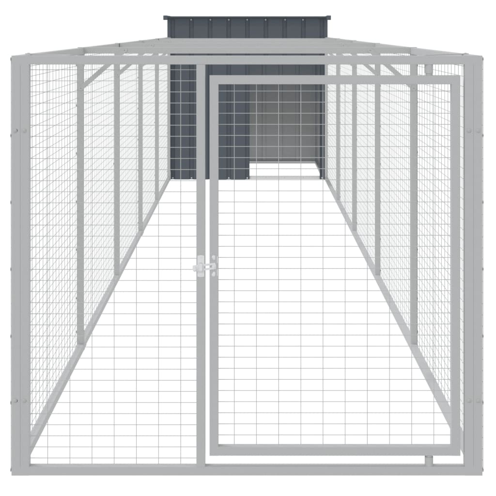 vidaXL Dog House with Run Anthracite 110x609x110 cm Galvanised Steel