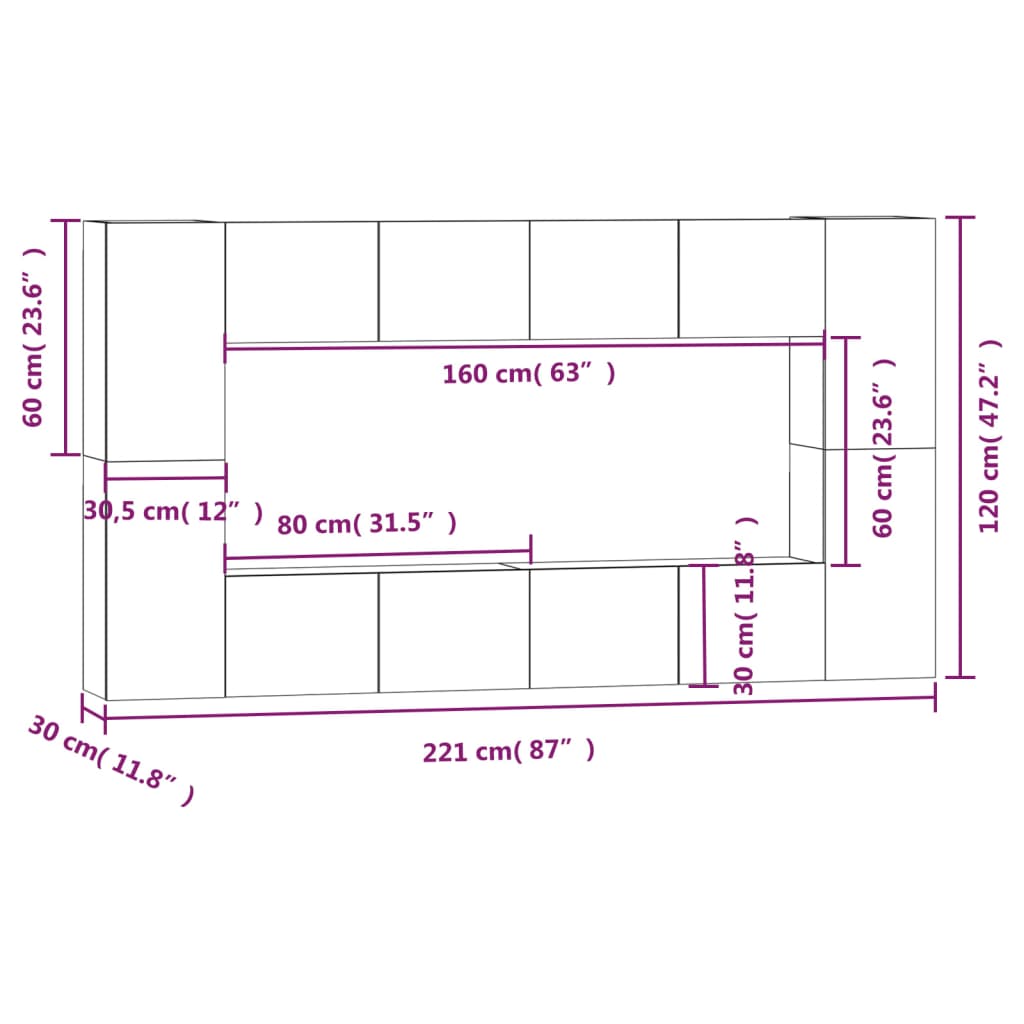 vidaXL 8 Piece TV Cabinet Set Brown Oak Engineered Wood