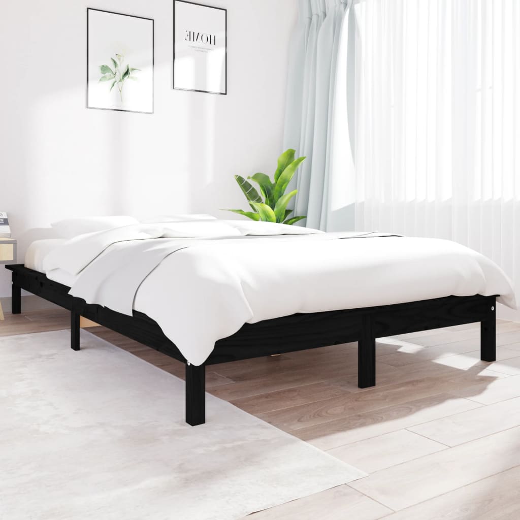 vidaXL Bed Frame without Mattress Black 140x190 cm Solid Wood Pine