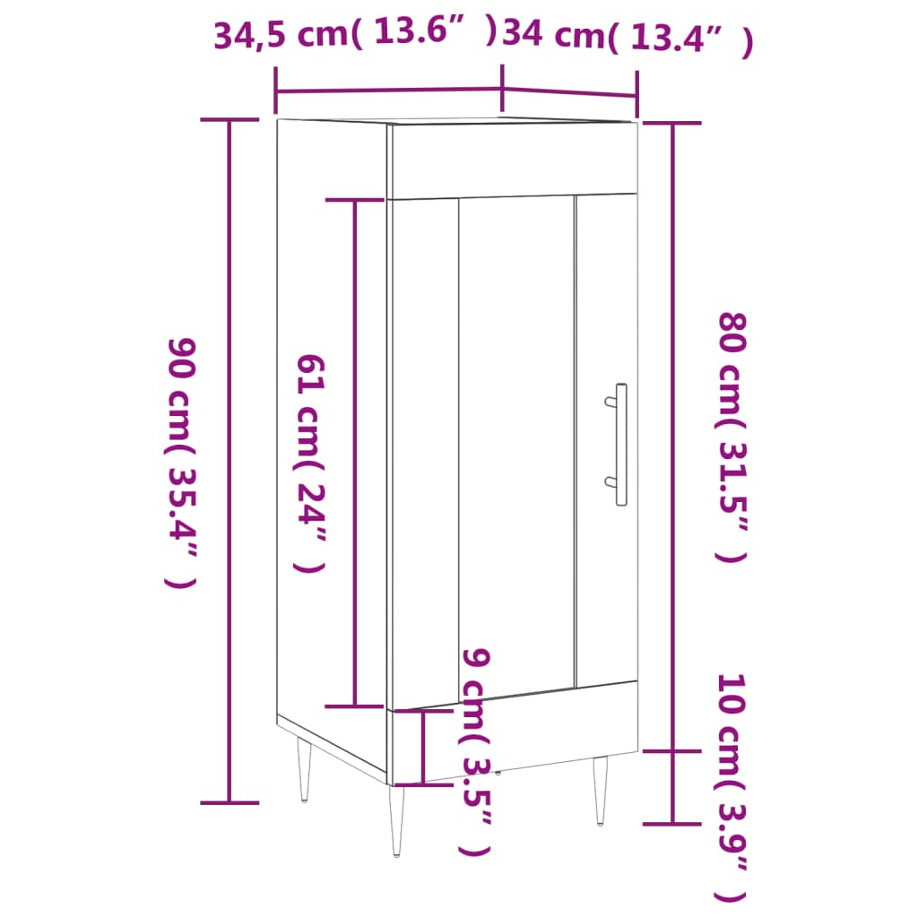 vidaXL Sideboard Smoked Oak 34.5x34x90 cm Engineered Wood