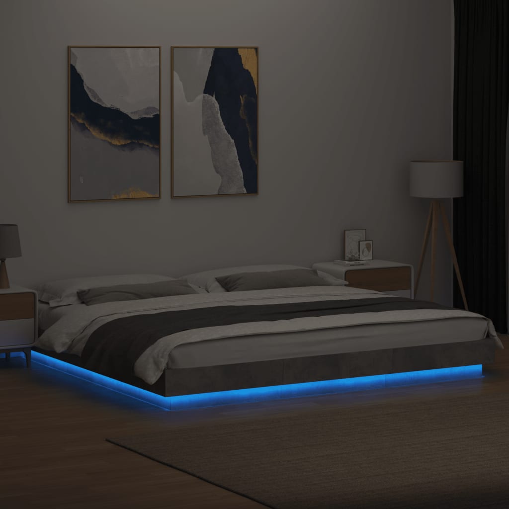 vidaXL Bed Frame with LED Lights without Mattress Concrete Grey 180x200 cm Super King