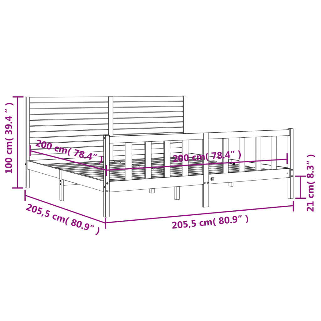 vidaXL Bed Frame without Mattress White 200x200 cm Solid Wood Pine