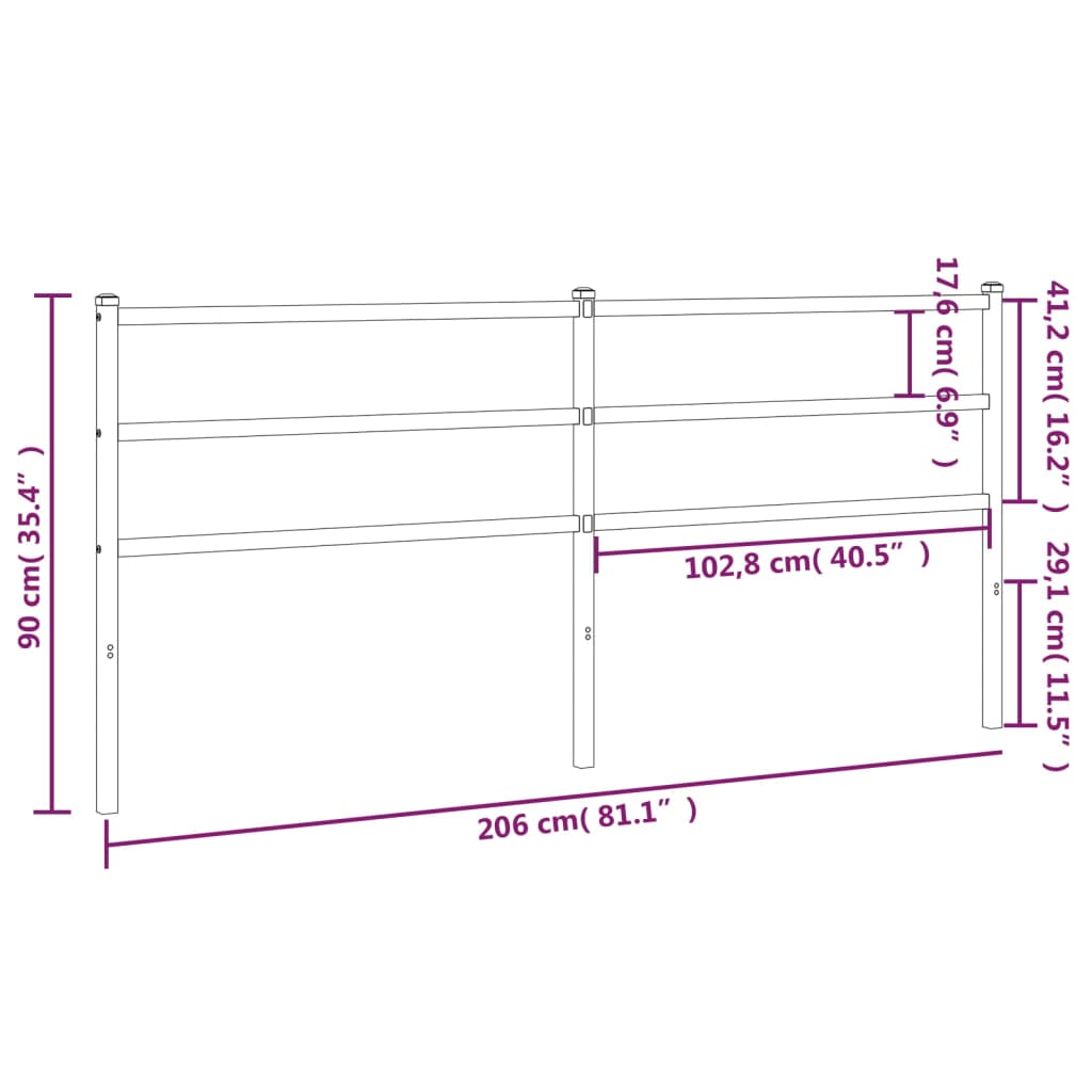 vidaXL Metal Headboard Black 200 cm