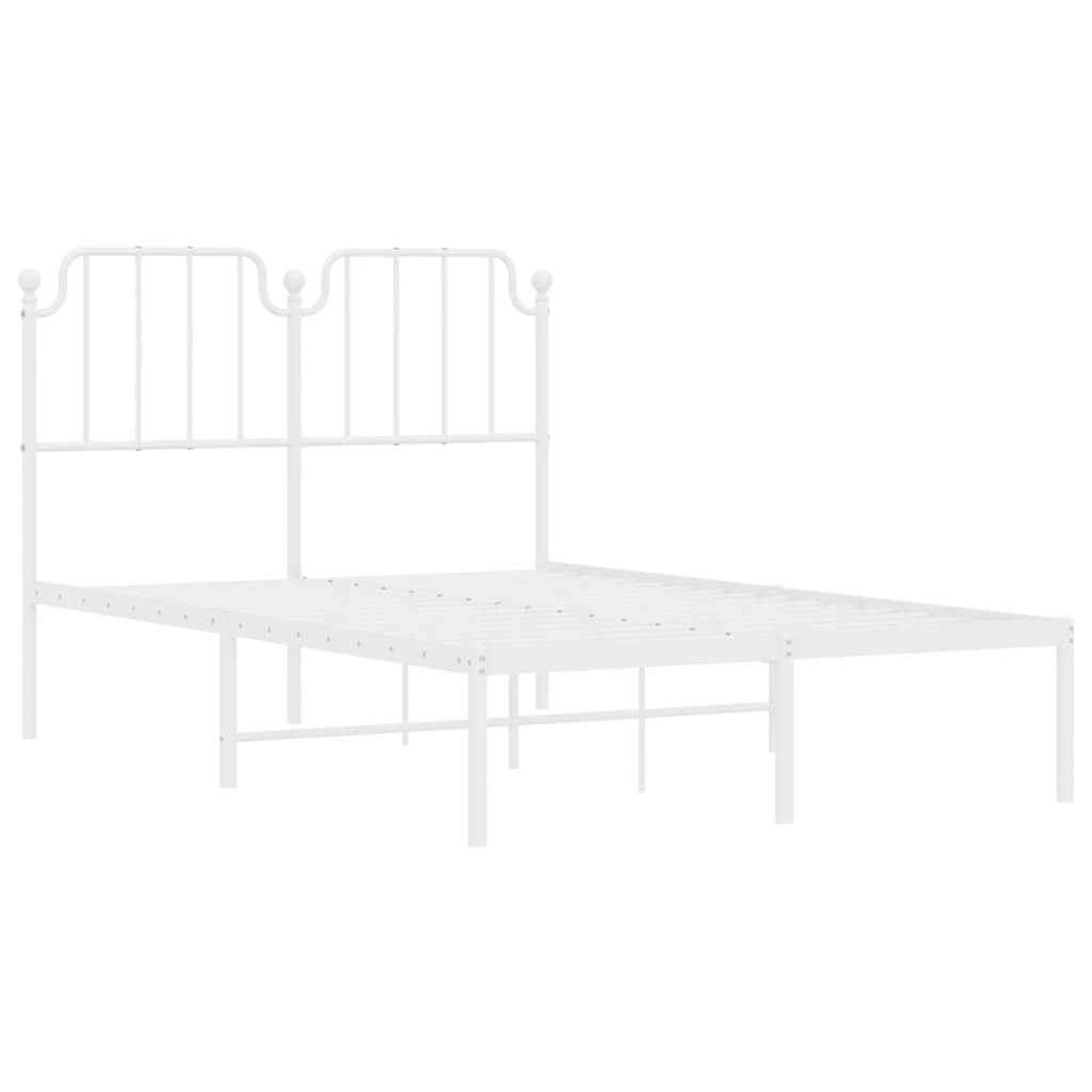 vidaXL Metal Bed Frame without Mattress with Headboard White 120x190 cm Small Double