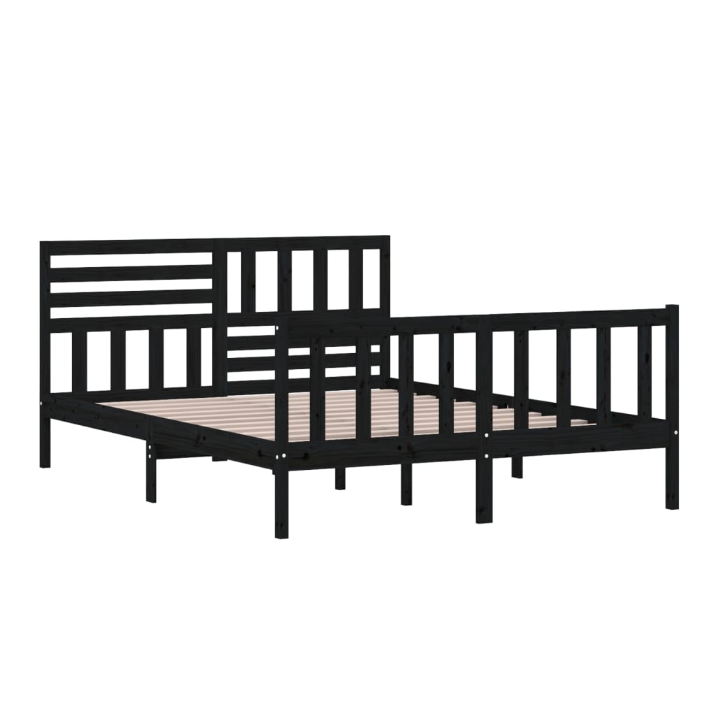 vidaXL Bed Frame without Mattress Black King Size Solid Wood