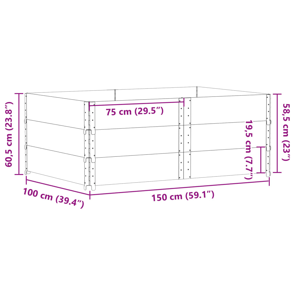 vidaXL Pallet Collars 3 pcs Black 150x100 cm Solid Wood Pine