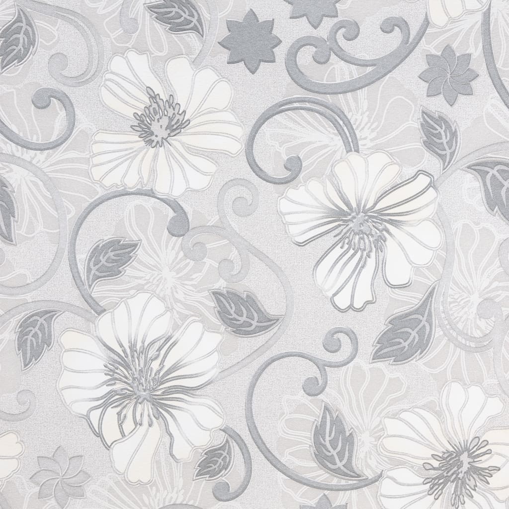 vidaXL Wallpaper 3D Flower Pattern Grey 10x0.53 m Non-woven