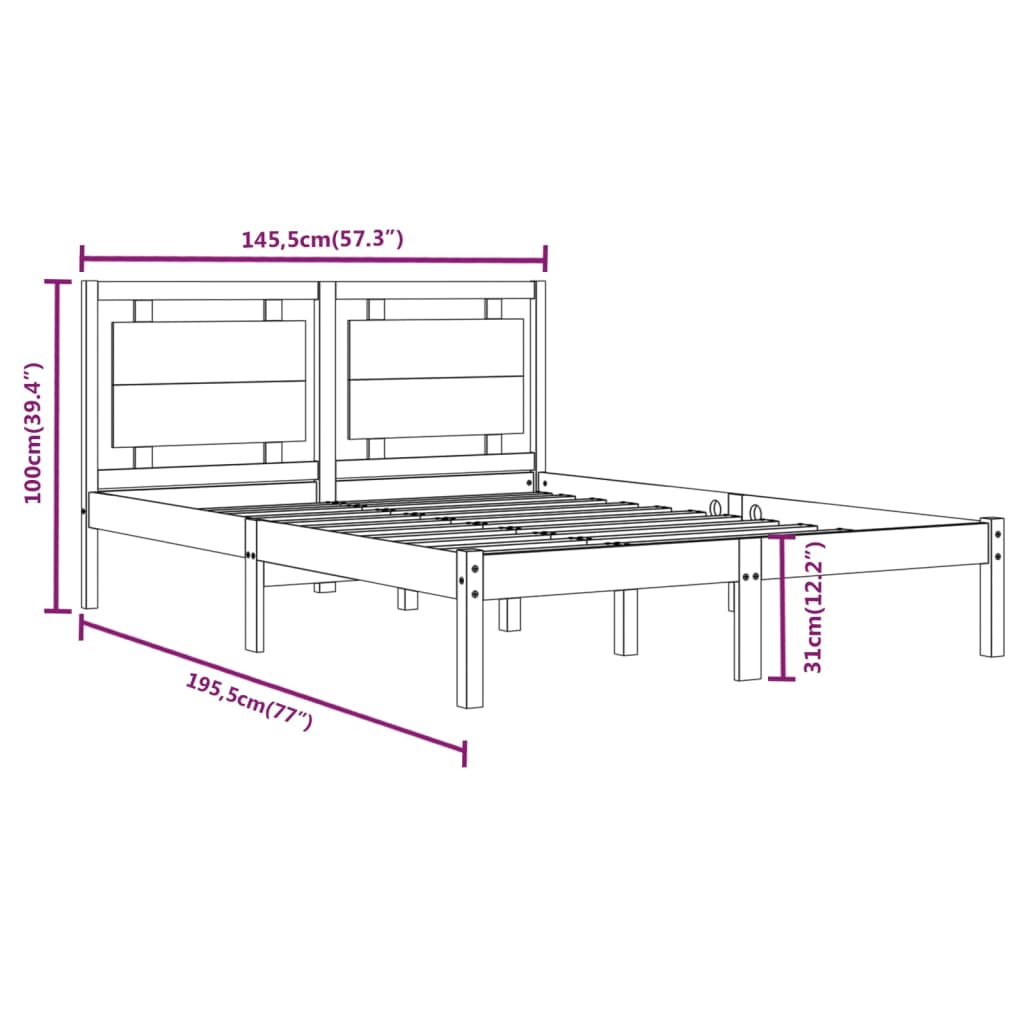 vidaXL Bed Frame without Mattress White 140x190 cm Solid Wood