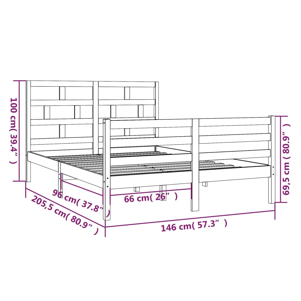 vidaXL Bed Frame without Mattress White Solid Wood 140x200 cm (810431+814195)