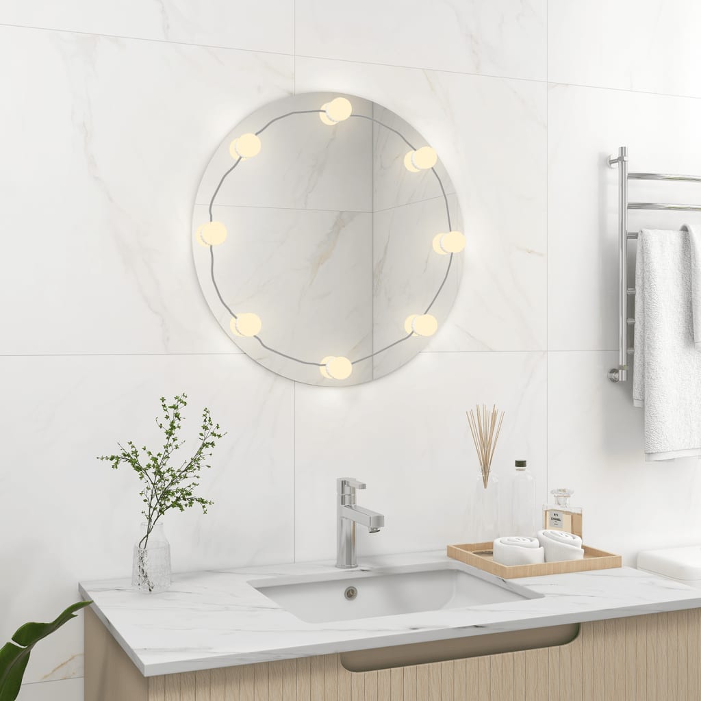 vidaXL Wall Mirror with LED Lights Round Glass