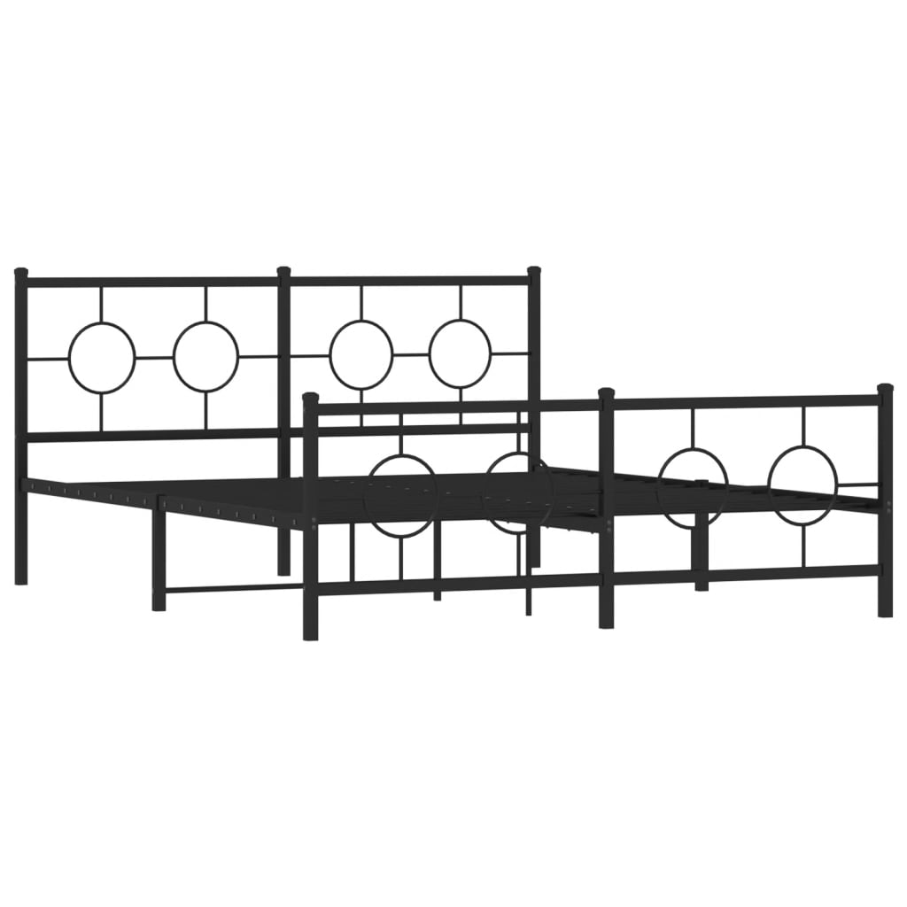 vidaXL Metal Bed Frame without Mattress with Footboard Black 150x200 cm King Size