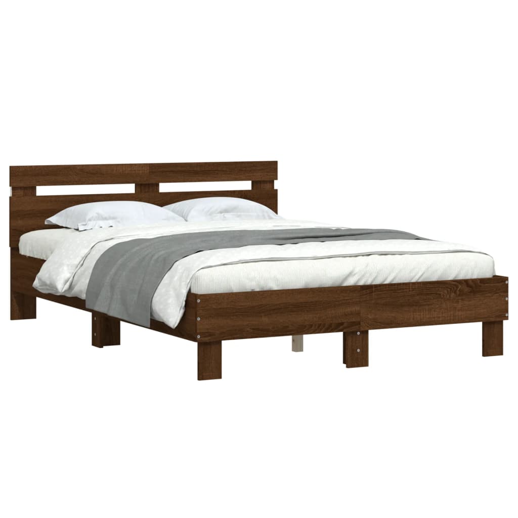 vidaXL Bed Frame with LED without Mattress Brown Oak 135x190 cm Double