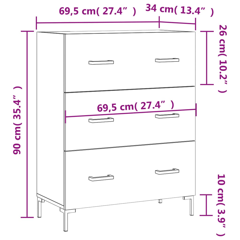 vidaXL Sideboard Sonoma Oak 69.5x34x90 cm Engineered Wood