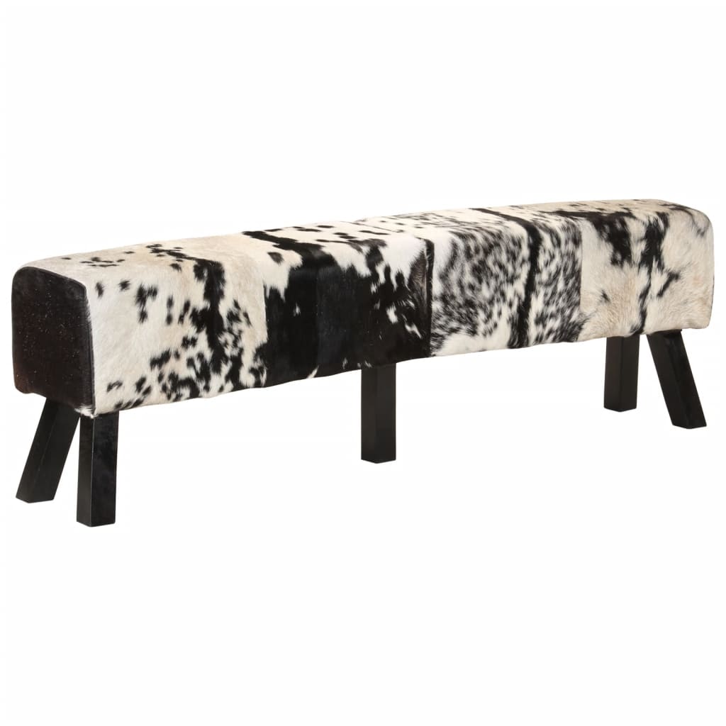 vidaXL Bench Black and White 160x28x50 cm Real Goat Leather