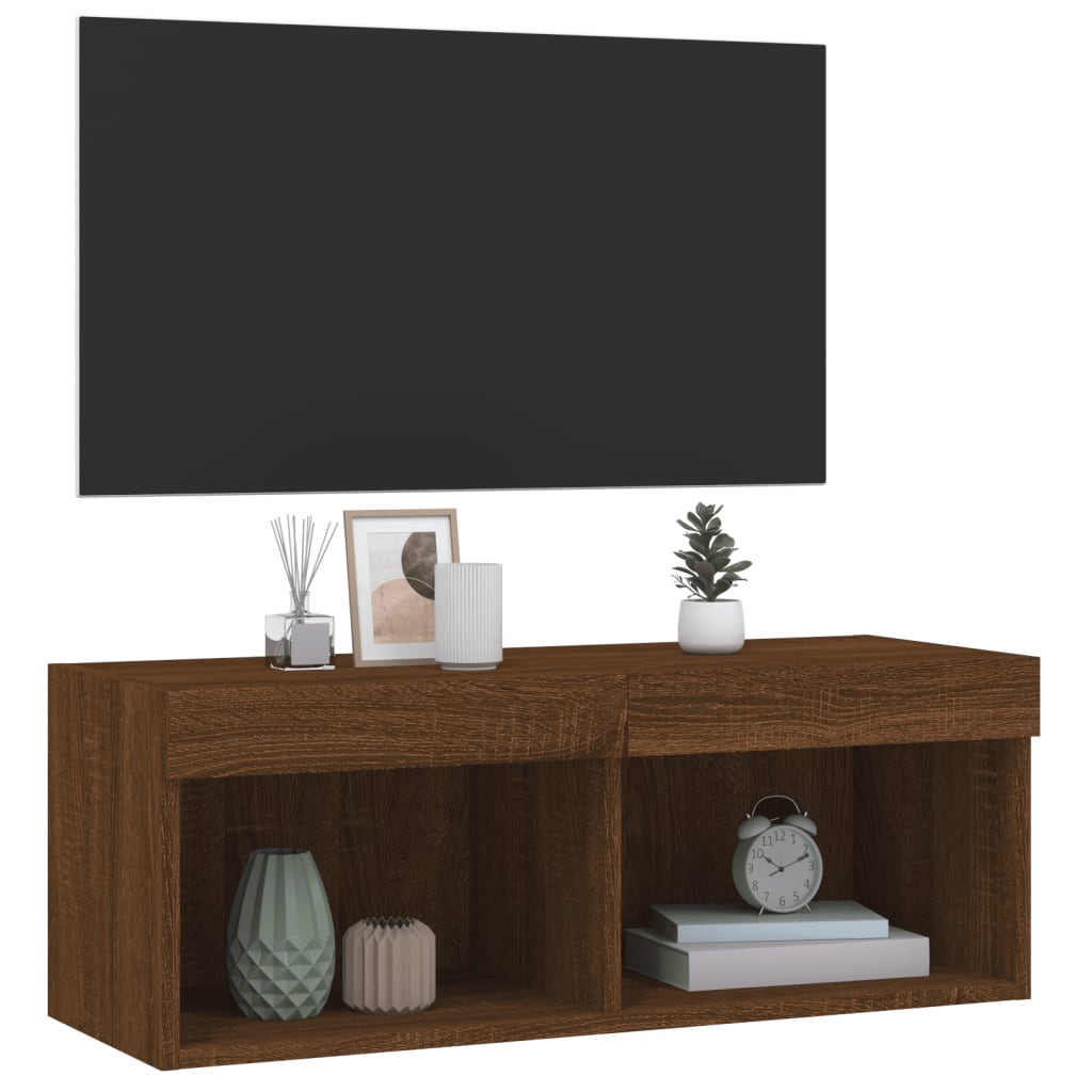 vidaXL TV Cabinet with LED Lights Brown Oak 80x30x30 cm