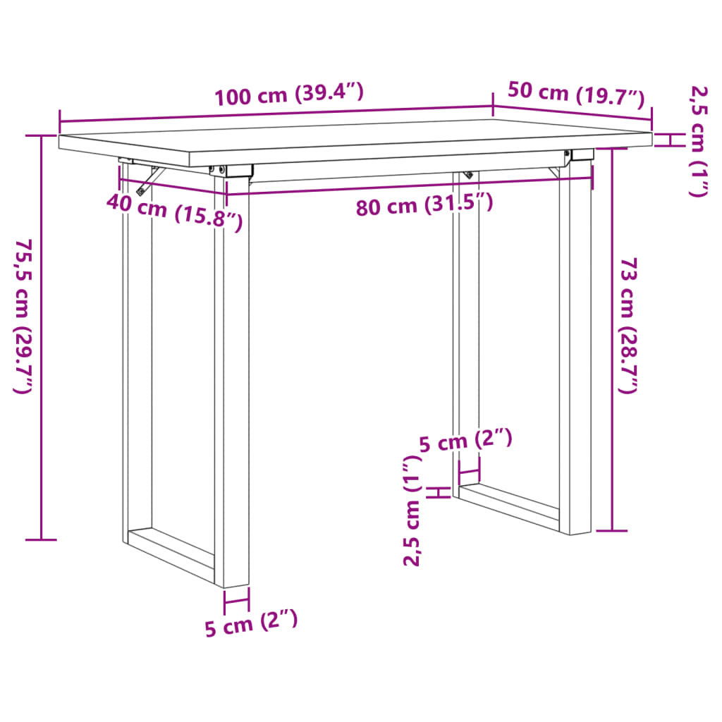 vidaXL Dining Table O-Frame 100x50x75.5 cm Solid Wood Pine and Cast Iron