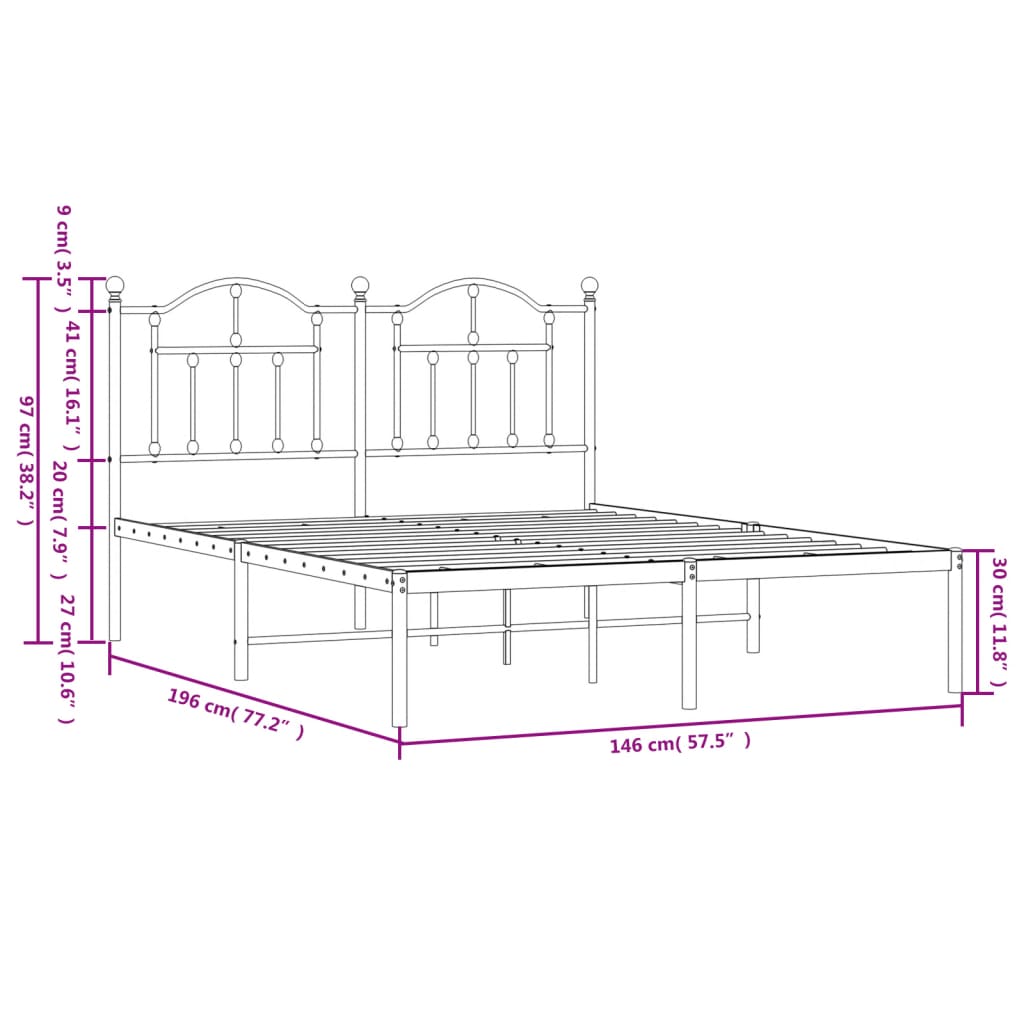 vidaXL Metal Bed Frame without Mattress with Headboard White 140x190 cm