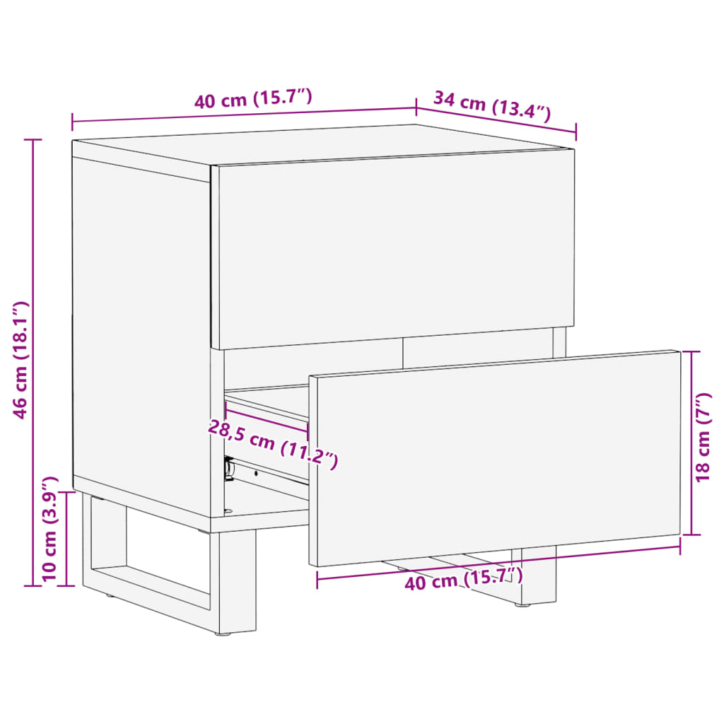 vidaXL Bedside Cabinets 2 pcs 40x34x46 cm Solid Wood Rough Mango