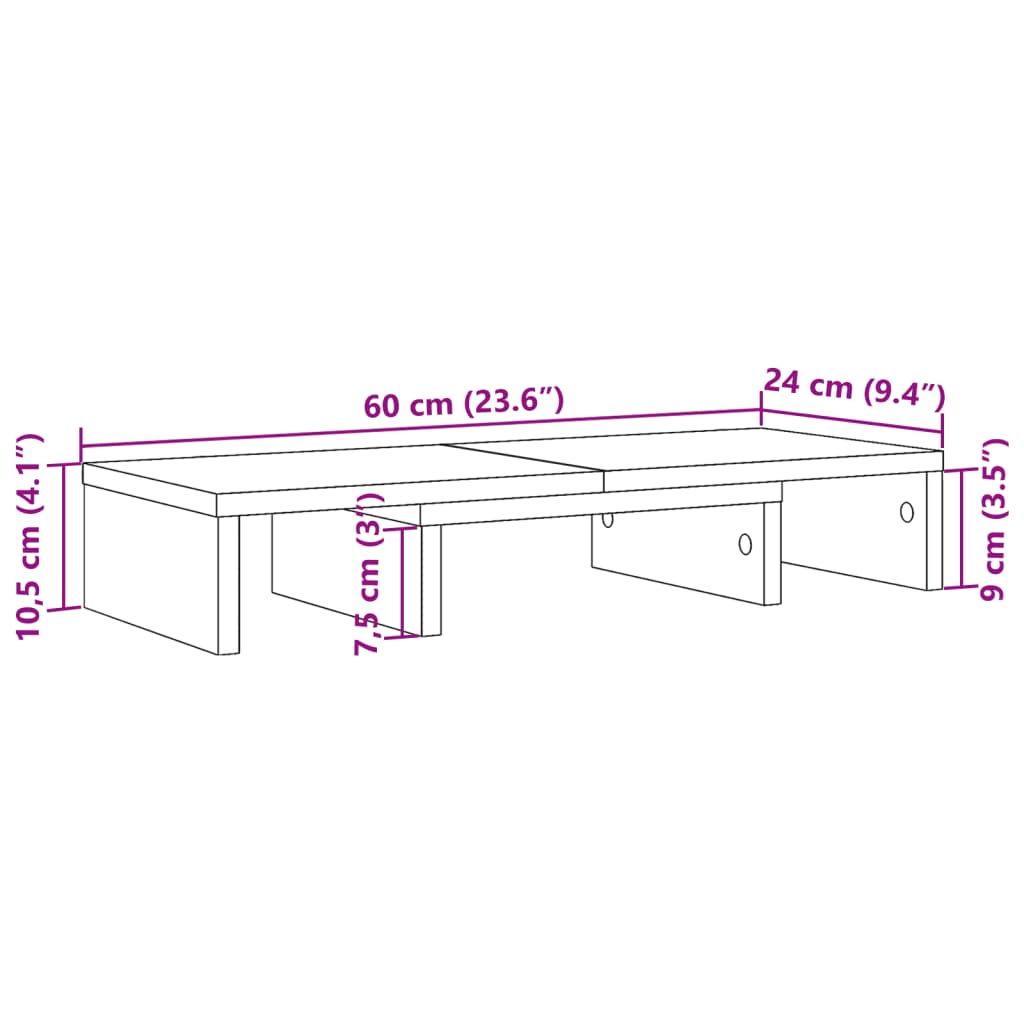 vidaXL Monitor Stand Adjustable Old Wood 60x24x10.5 cm Engineered Wood