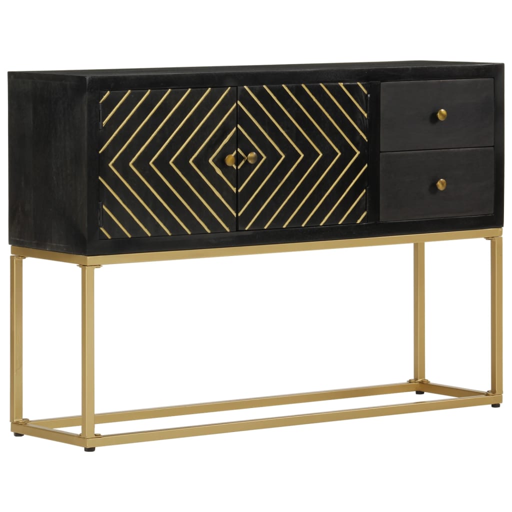 vidaXL Sideboard Black and Gold 110x30x75 cm Solid Wood Mango