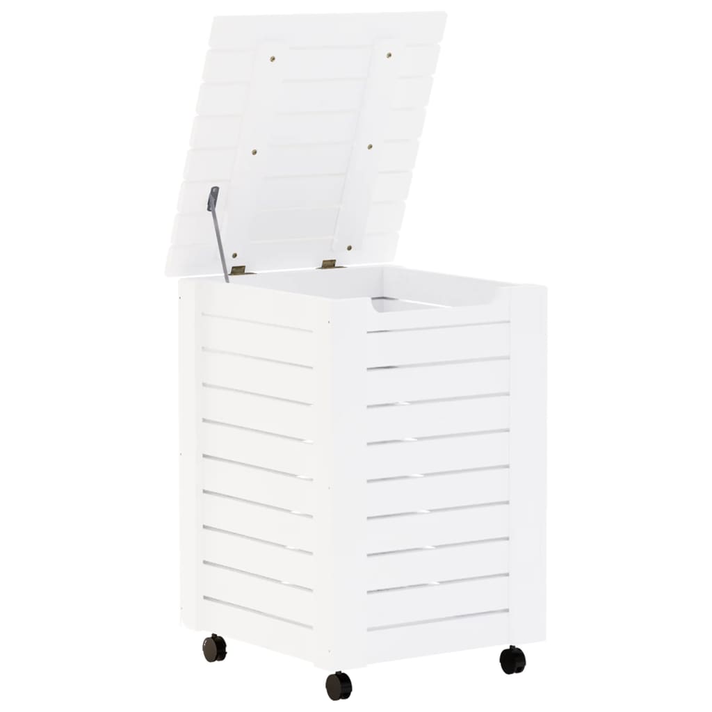 vidaXL Laundry Basket with Wheels RANA White 45x45x64 cm Solid Wood Pine