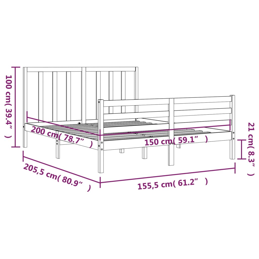 vidaXL Bed Frame without Mattress King Size Solid Wood Pine