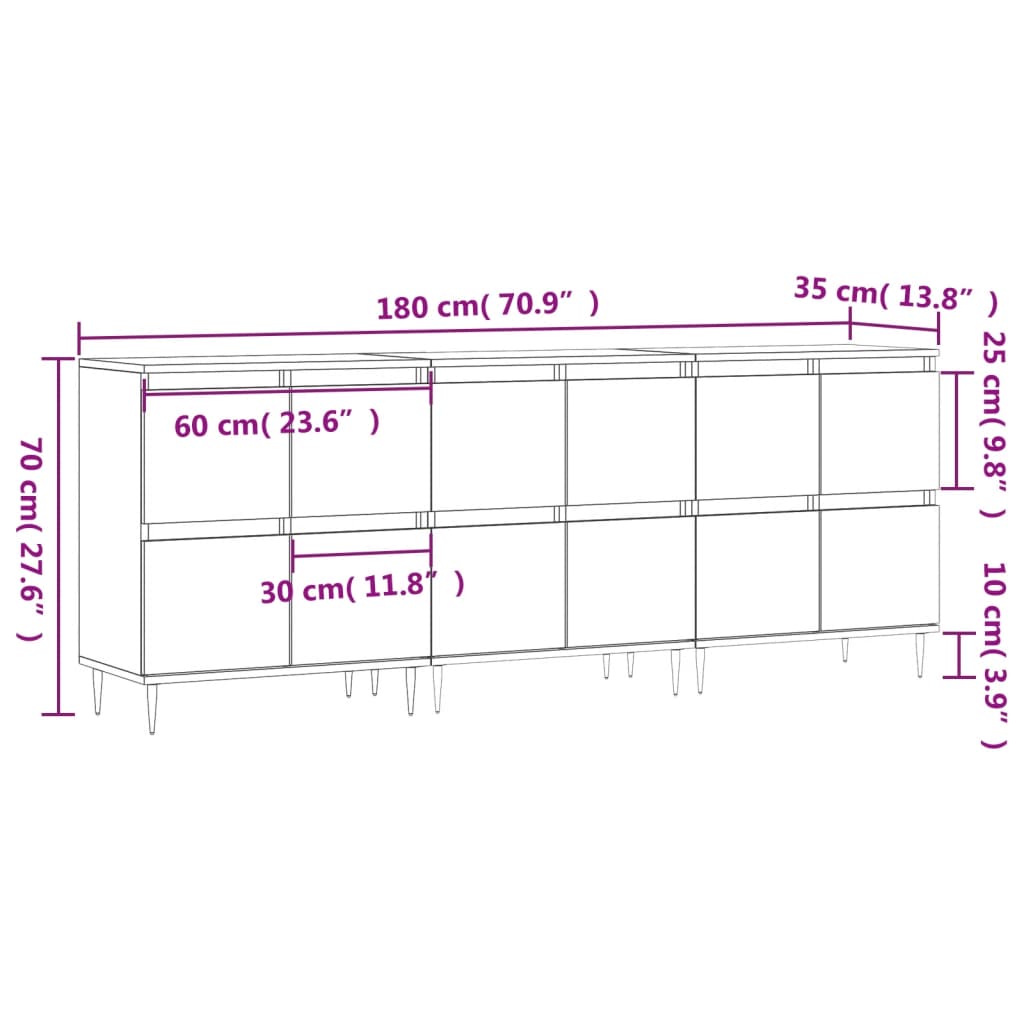 vidaXL Sideboards 3 pcs Smoked Oak Engineered Wood