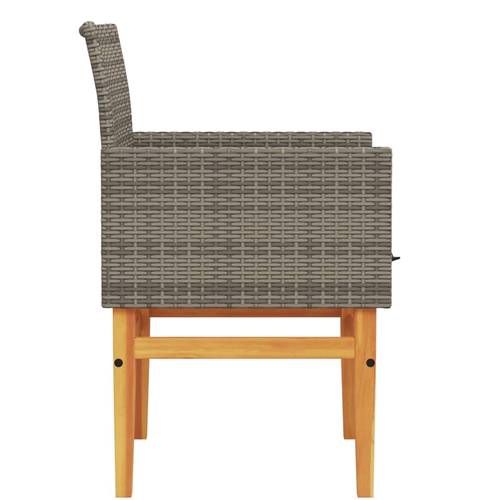 vidaXL Garden Chairs with Cushions 2 pcs Grey Poly Rattan&Solid Wood