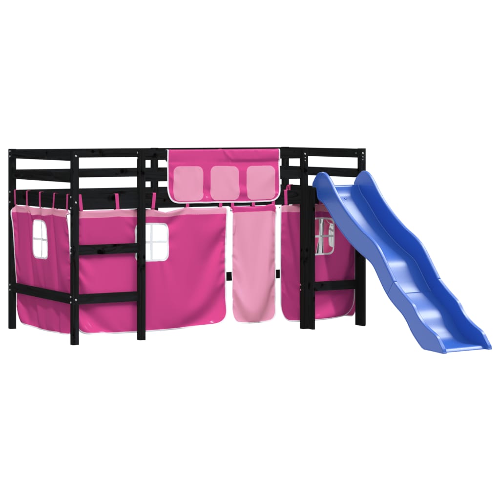 vidaXL Kids' Loft Bed with Curtains without Mattress Pink 90x190 cm Single