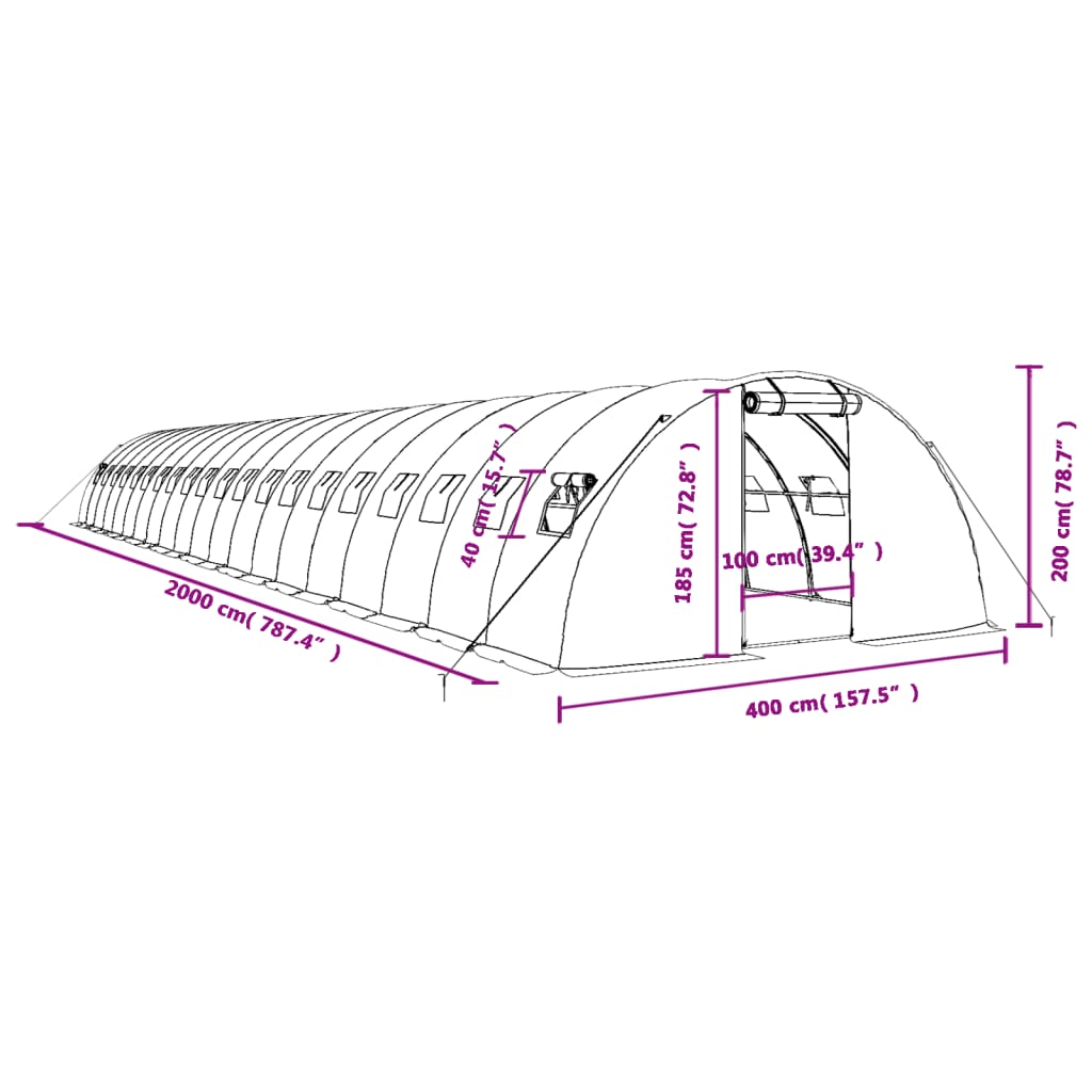 vidaXL Greenhouse with Steel Frame Green 80 m² 20x4x2 m