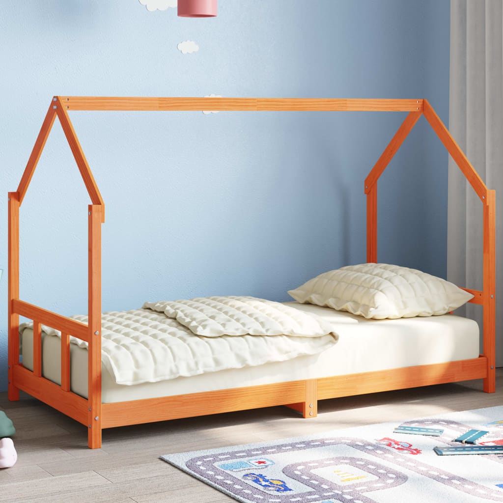 vidaXL Kids Bed Frame Wax Brown 90x190 cm Solid Wood Pine