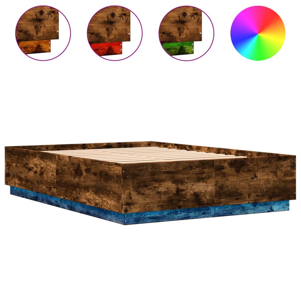 vidaXL Bed Frame with LED without Mattress Smoked Oak 120x200 cm