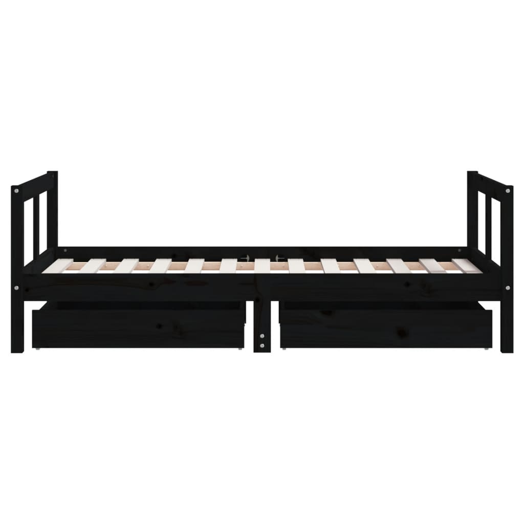 vidaXL Kids Bed Frame with Drawers Black 80x160 cm Solid Wood Pine