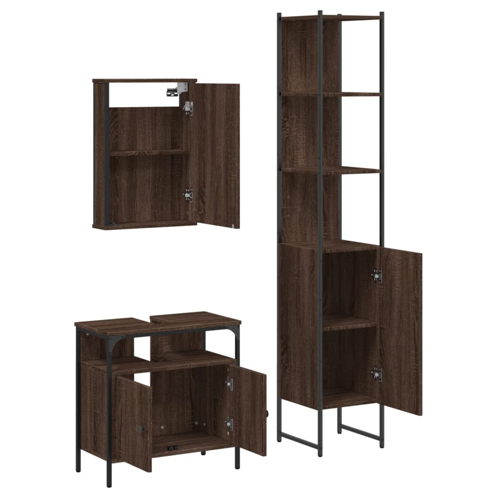 vidaXL 3 Piece Bathroom Furniture Set Brown Oak Engineered Wood