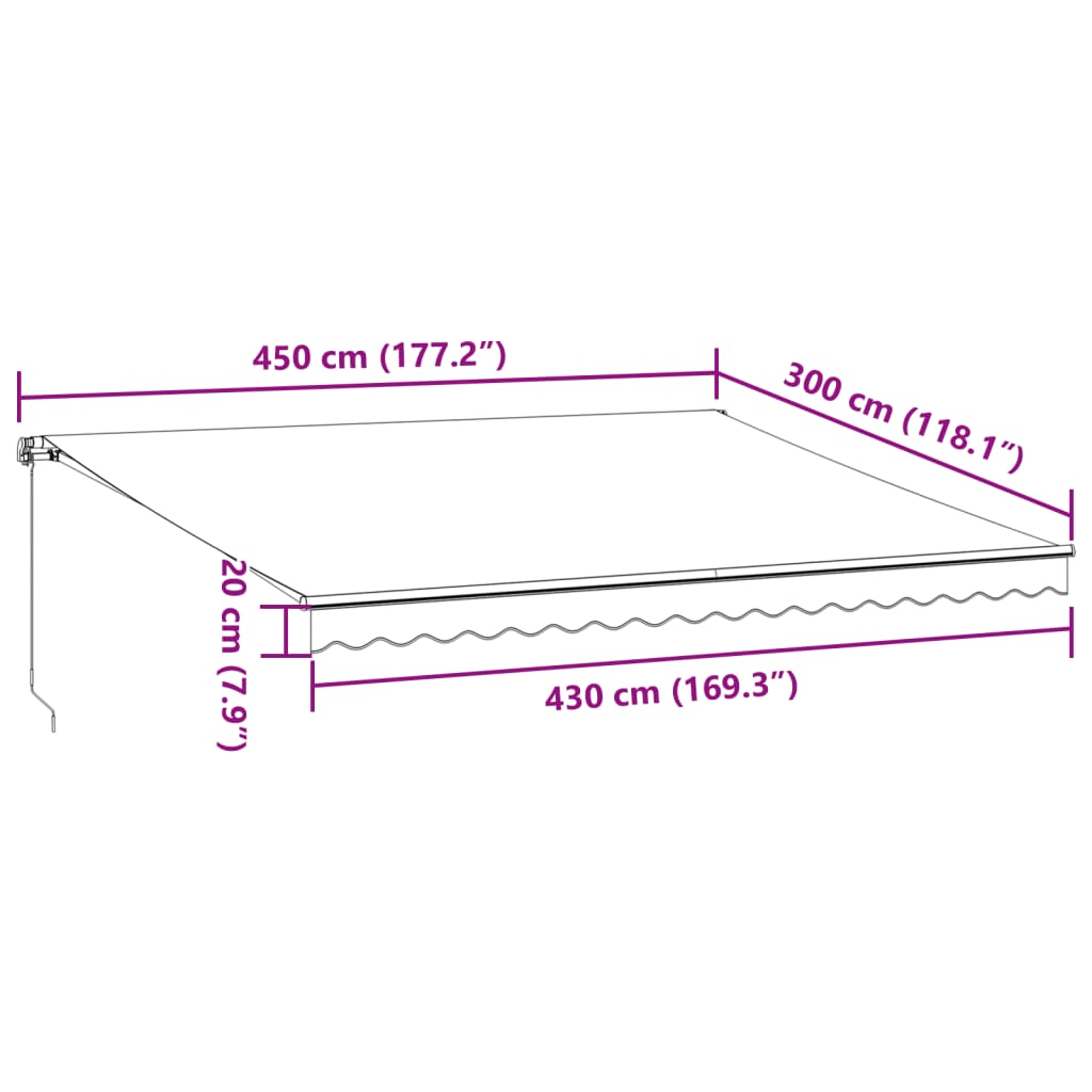 vidaXL Manual Retractable Awning Anthracite&White 450x300 cm