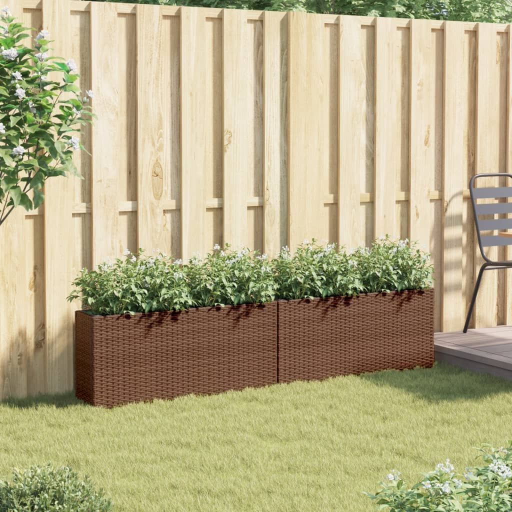 vidaXL Garden Planters with 2 Pots 2 pcs Brown 90x20x40 cm Poly Rattan