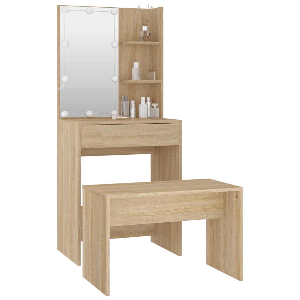 vidaXL Dressing Table Set with LED Sonoma Oak Engineered Wood