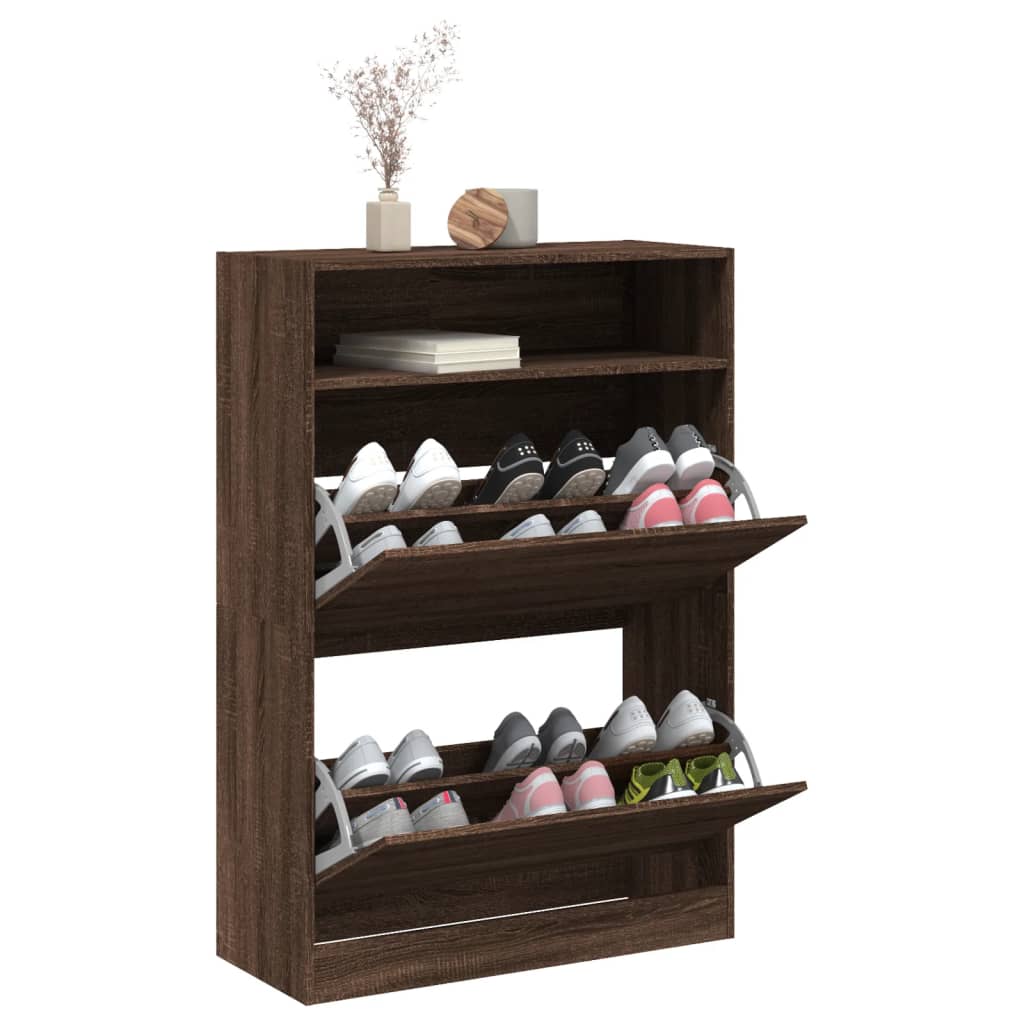 vidaXL Shoe Cabinet with 2 Flip-Drawers Brown Oak 80x34x116 cm