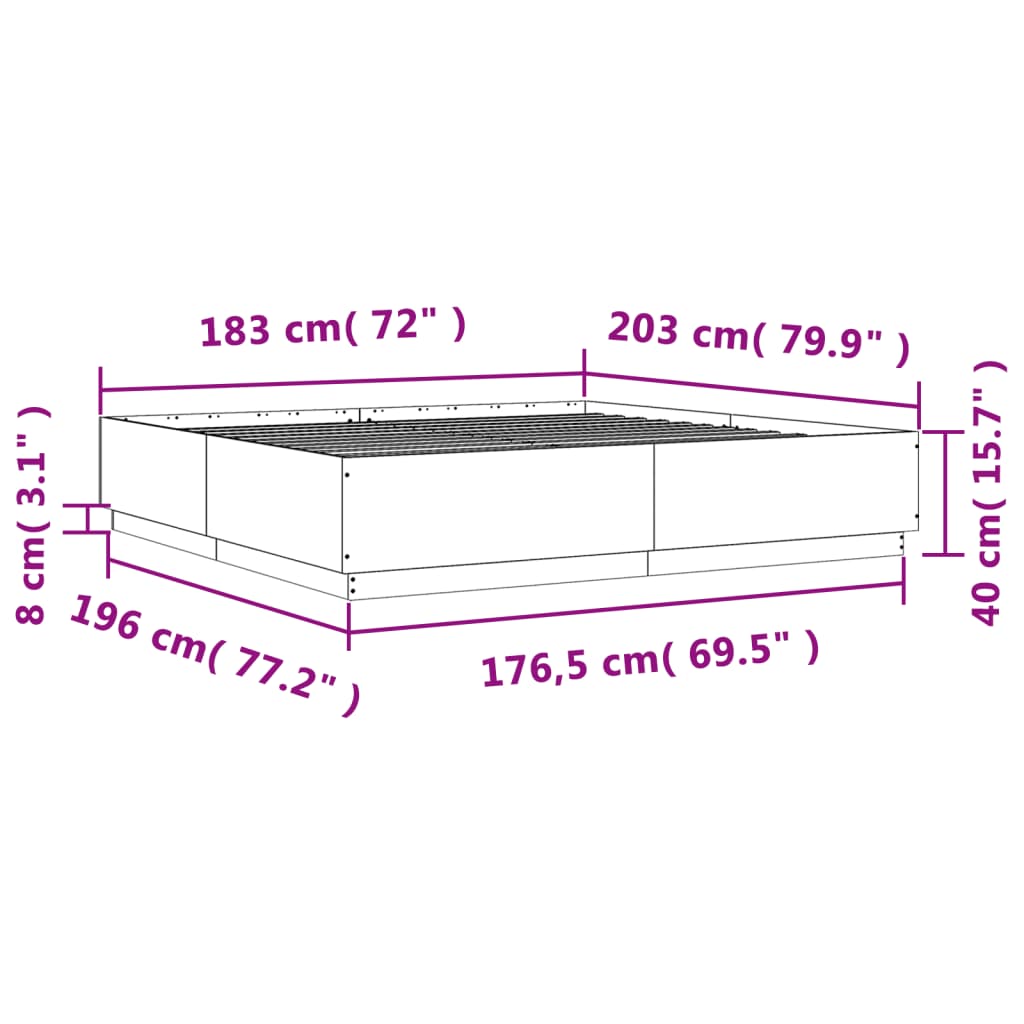 vidaXL Bed Frame without Mattress Sonoma Oak 180x200 cm Super King