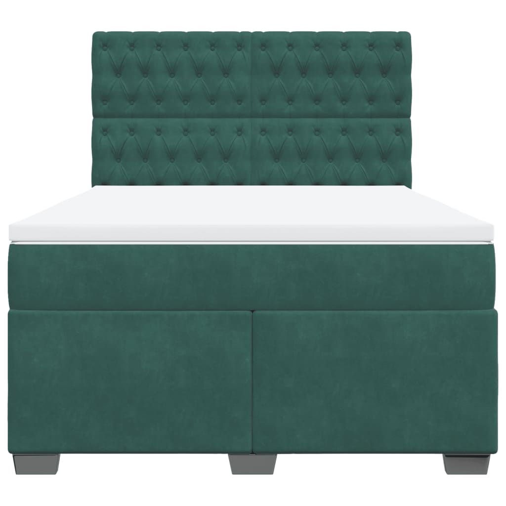 vidaXL Box Spring Bed with Mattress Dark Green 140x190 cm Velvet