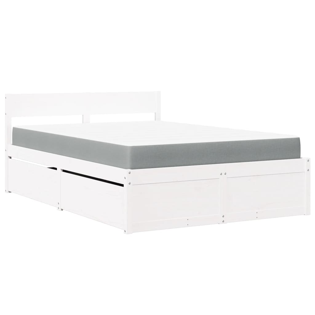 vidaXL Bed with Drawers and Mattress White 140x190 cm Solid Wood Pine