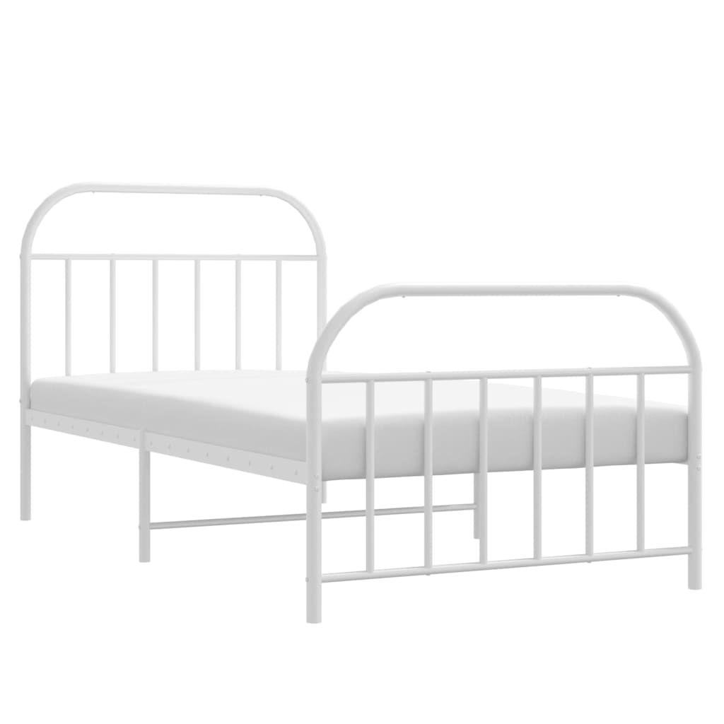 vidaXL Metal Bed Frame without Mattress with Footboard White 100x190 cm