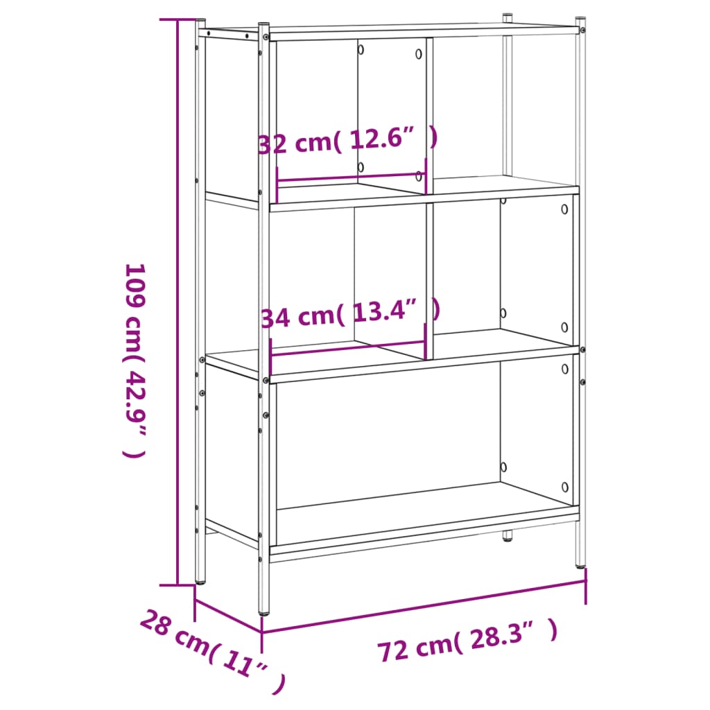 vidaXL Bookcase Smoked Oak 72x28x109 cm Engineered Wood