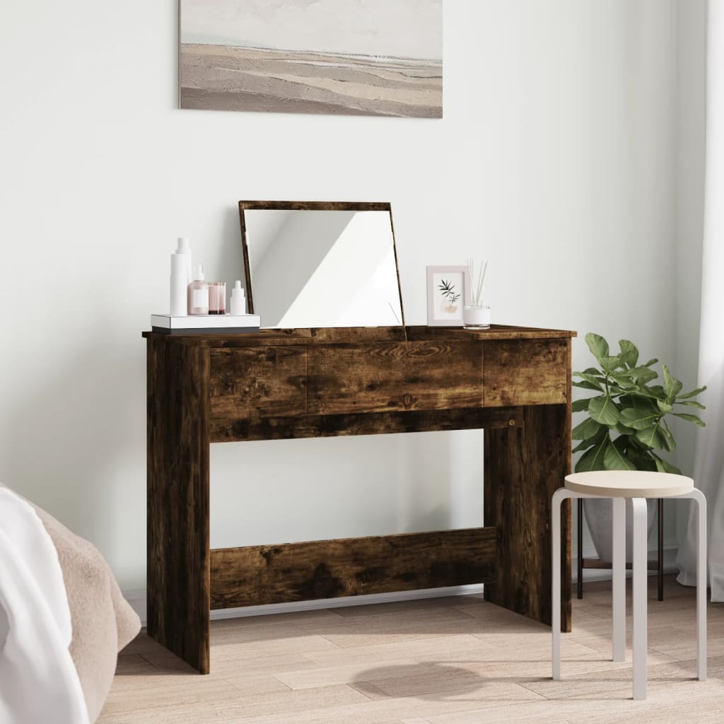 vidaXL Dressing Table with Mirror Smoked Oak 100x45x76 cm