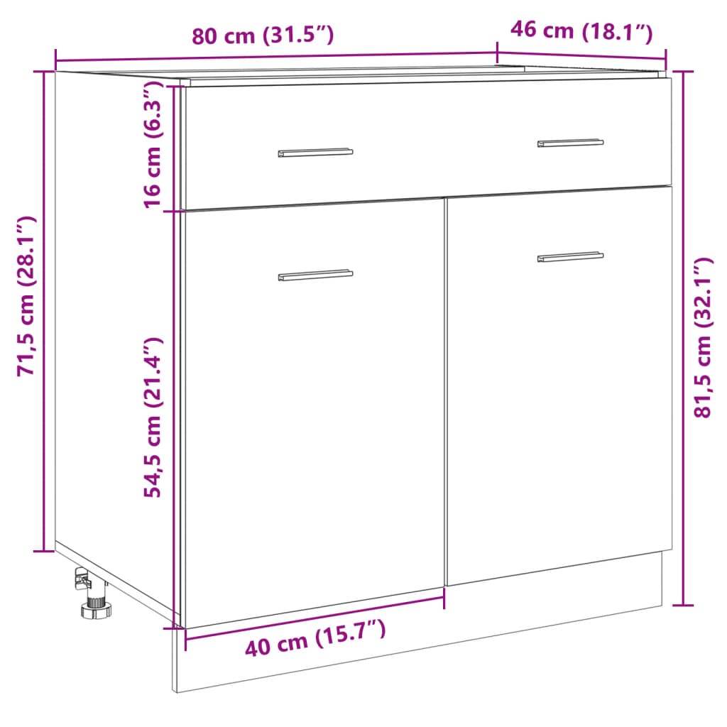 vidaXL Drawer Bottom Cabinet Sonoma Oak 80x46x81.5 cm Engineered Wood