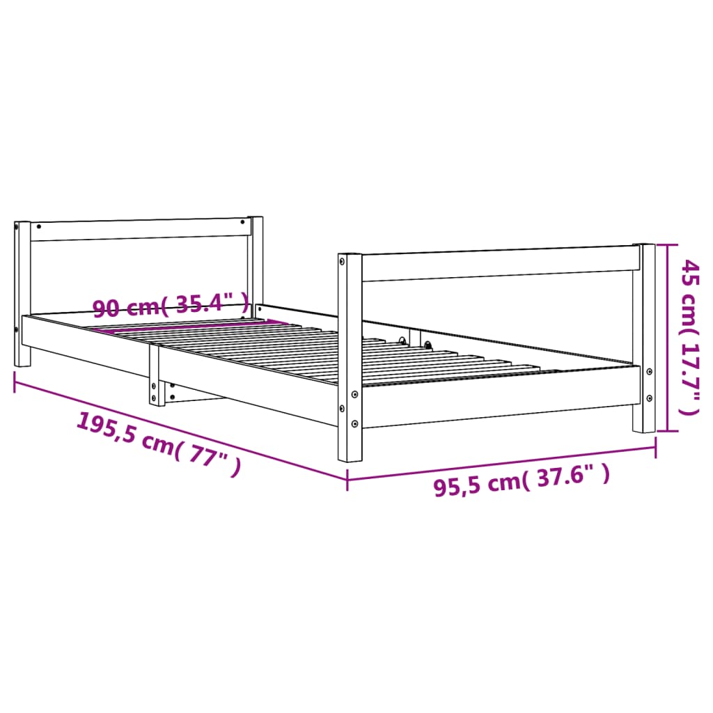 vidaXL Kids Bed Frame White 90x190 cm Solid Wood Pine